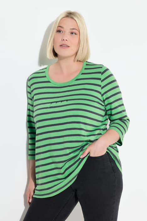 Shirt, Ringel, A-Linie, Rundhals, Zierfalten, 3/4-Arm