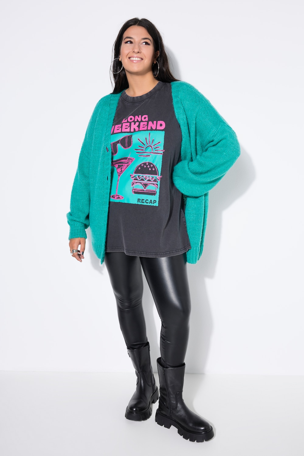 Strickjacke, oversized, V-Ausschnitt