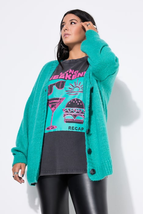 Strickjacke, oversized, V-Ausschnitt