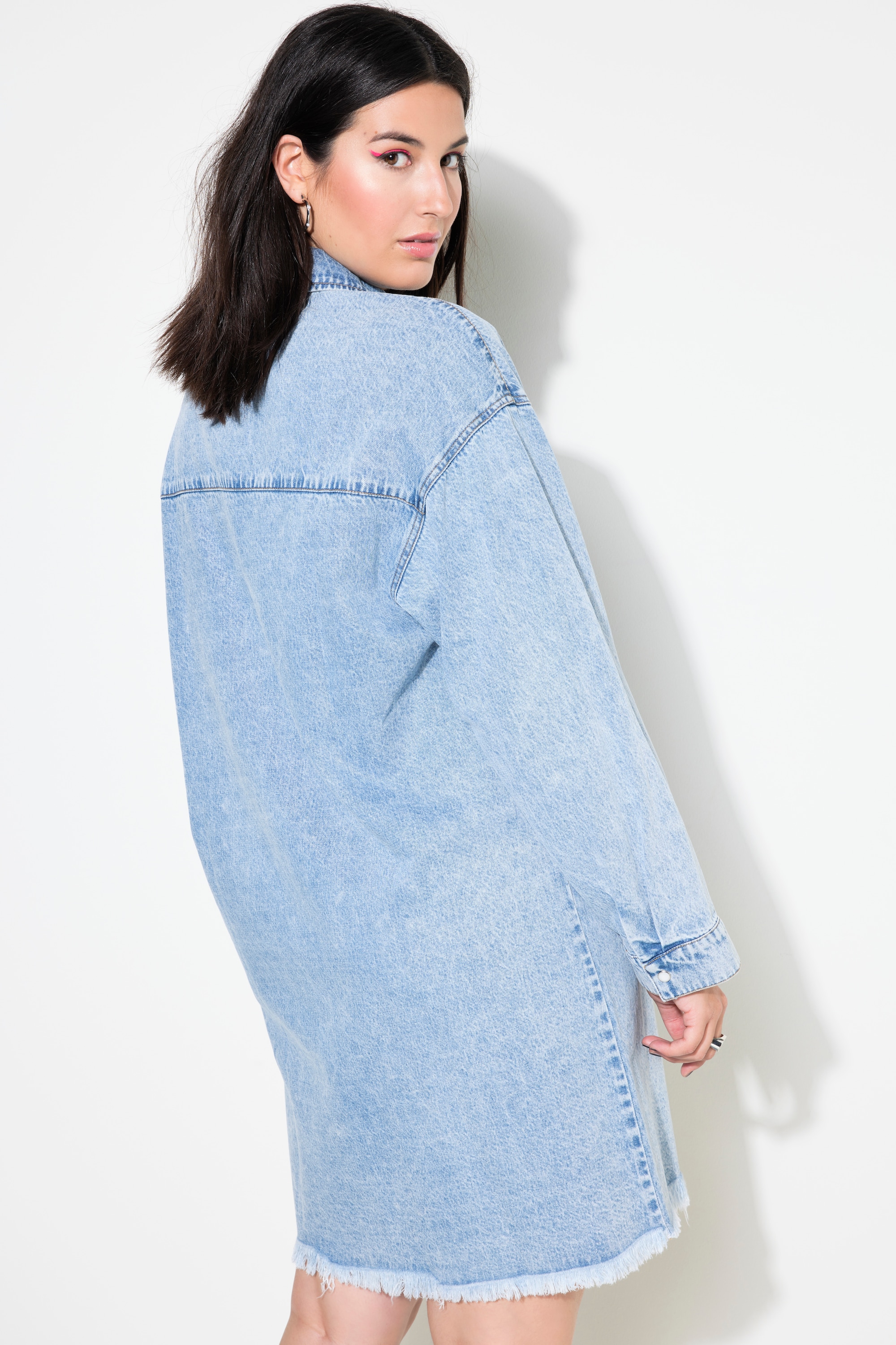 Studio Untold Damen große Größen Jeanskleid oversized Fransensaum 834221