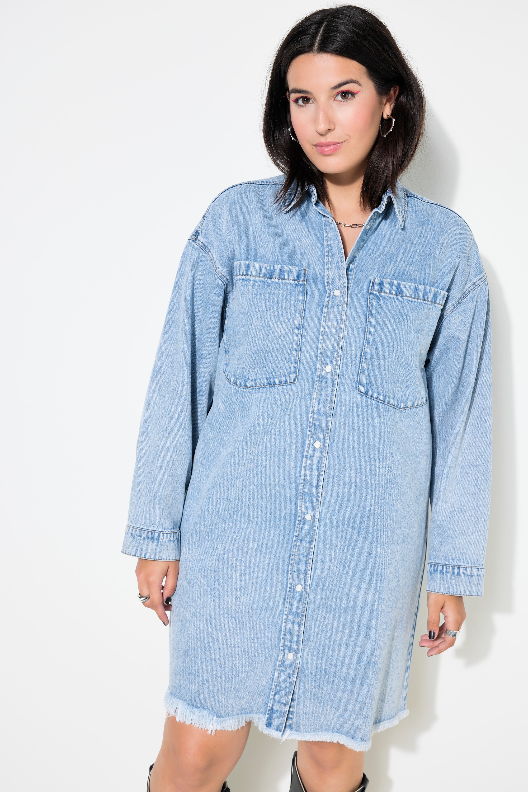 Studio Untold Damen große Größen Jeanskleid oversized Fransensaum 834221