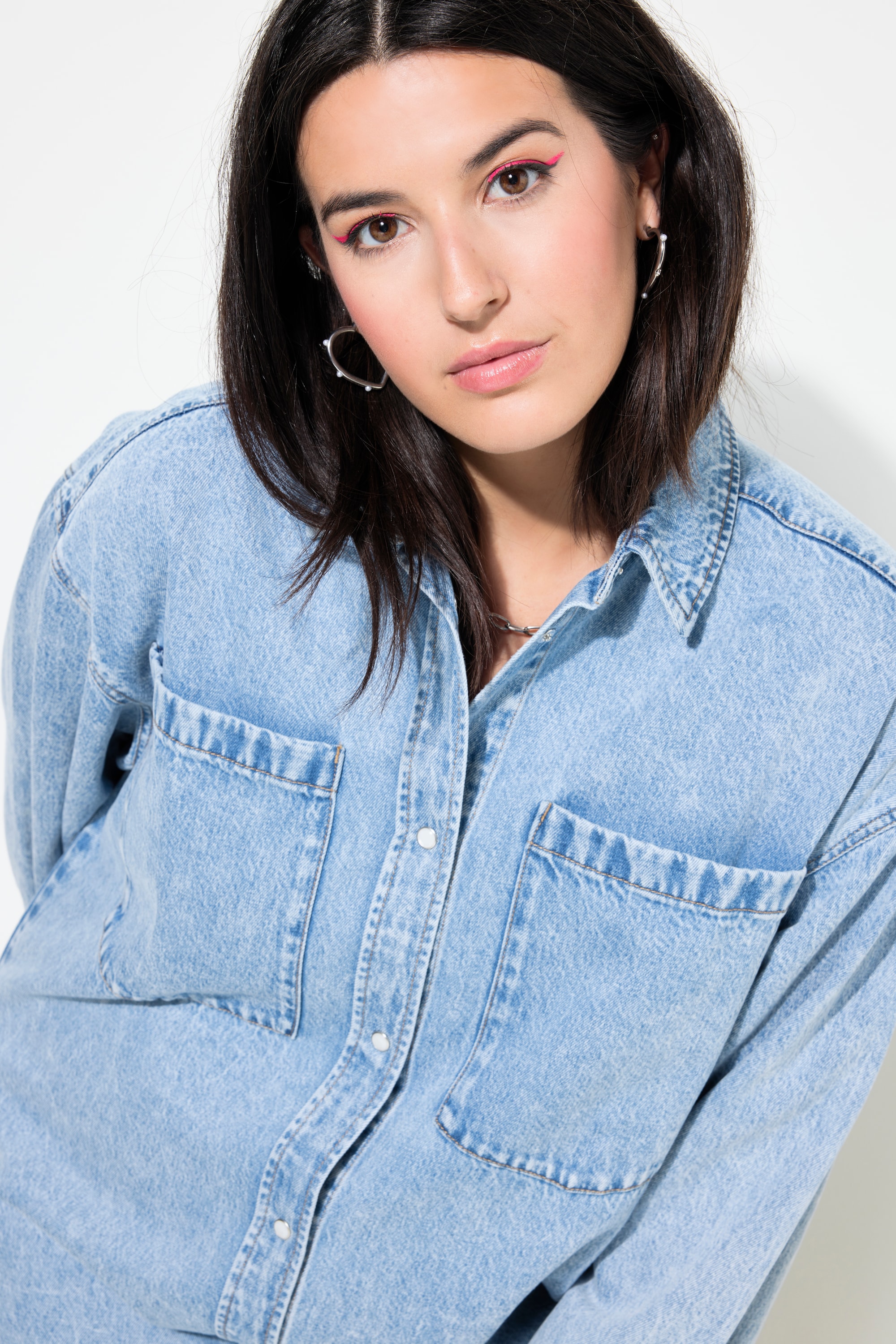 Studio Untold Damen große Größen Jeanskleid oversized Fransensaum 834221