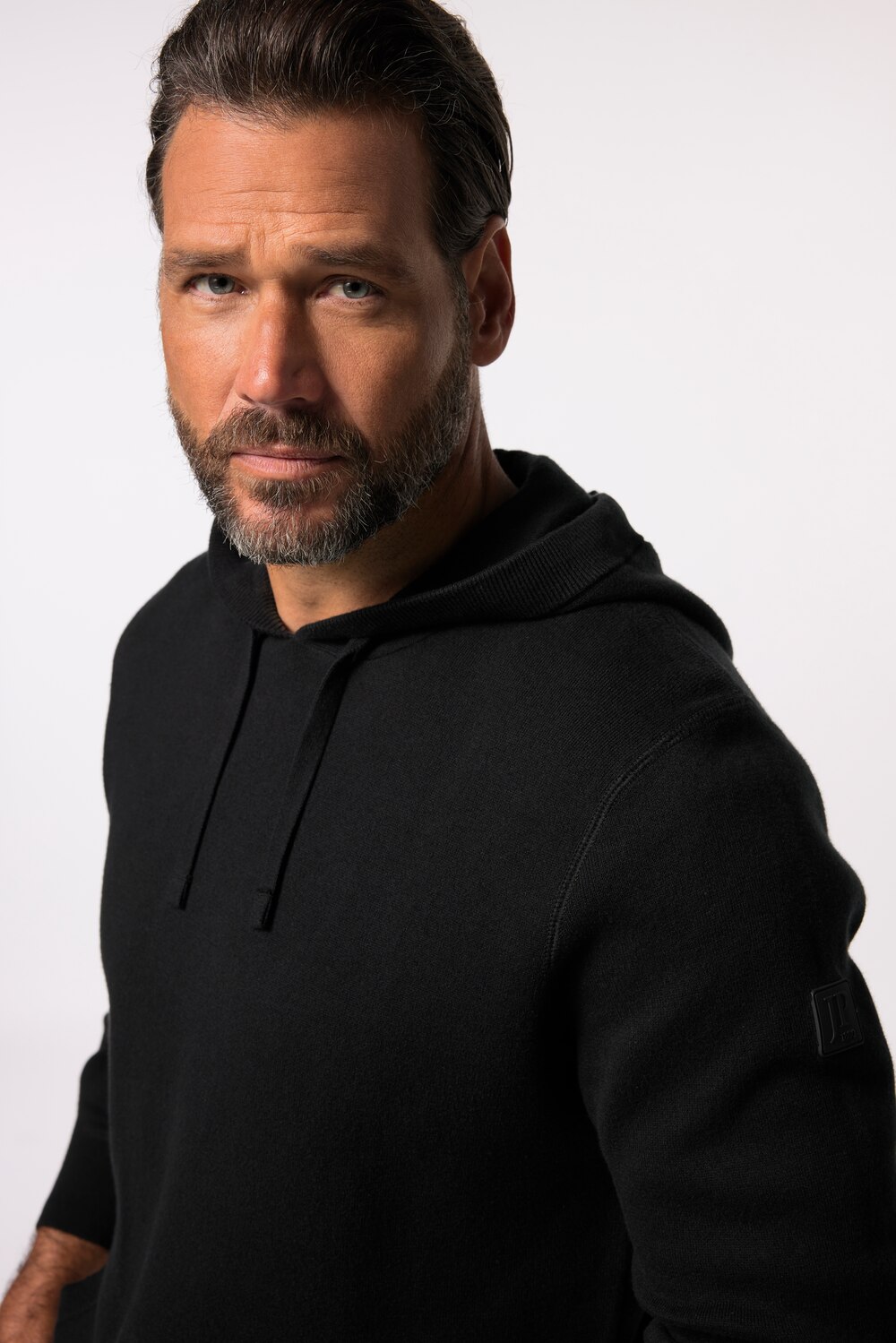 Stora storlekar Stickad hoodie, Her, svart, storlek: XXL, Bomull/Syntetfibrer, JP1880