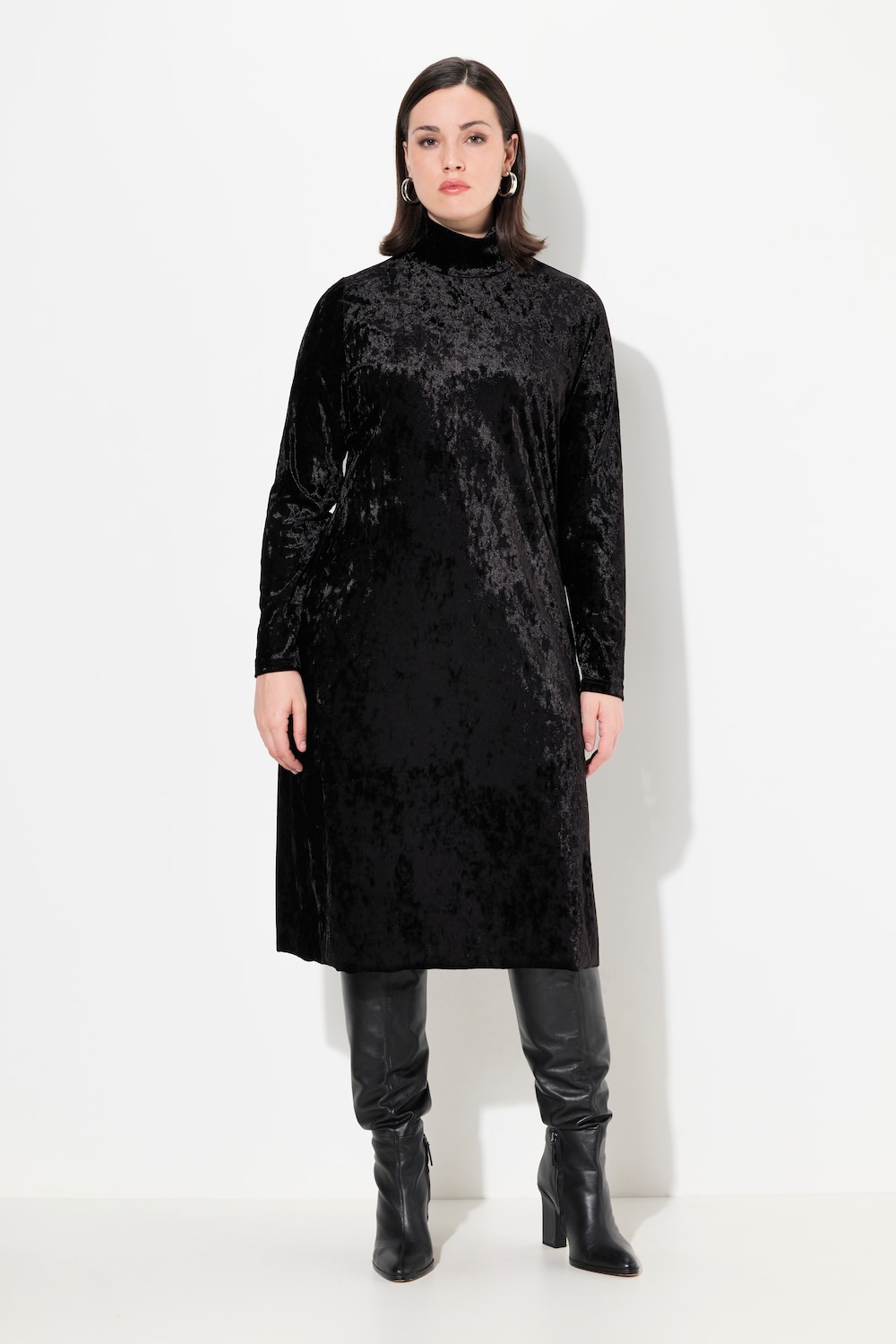 Große Größen Maxi-Samtkleid, Damen, schwarz, Größe: 54/56, Polyester, Ulla Popken