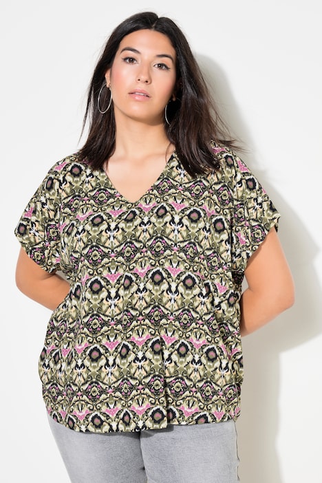 Overhemdblouse, oversized, grafische print, V-hals