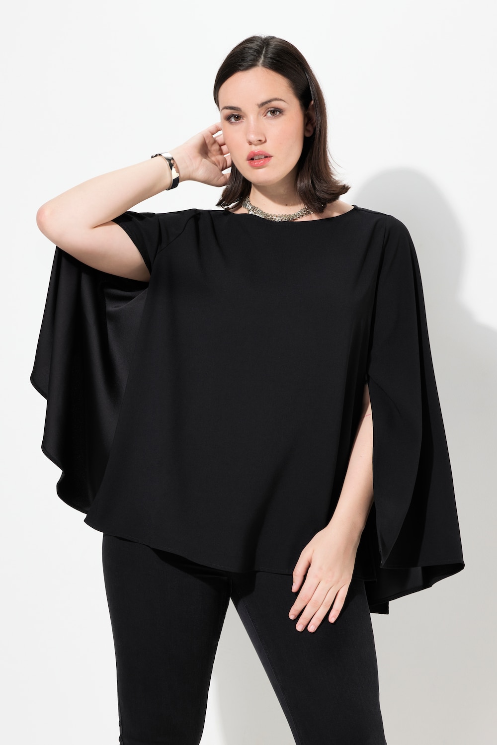 Große Größen Bluse, Damen, schwarz, Größe: 46/48, Polyester/Synthetische Fasern, Ulla Popken