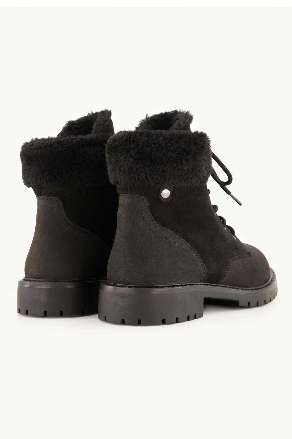 Stora storlekar Skinnboots, Dam, svart, storlek: 40, Läder/Ull, Ulla Popken
