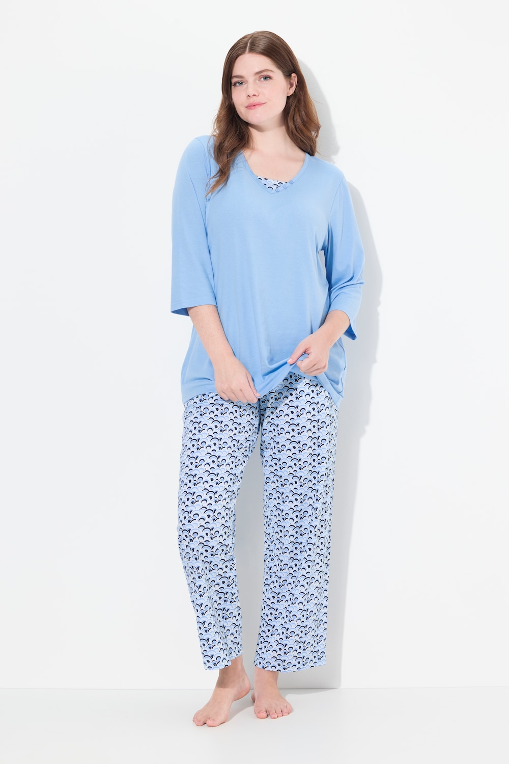 Große Größen Pyjama, Damen, blau, Größe: 46/48, Baumwolle, Ulla Popken