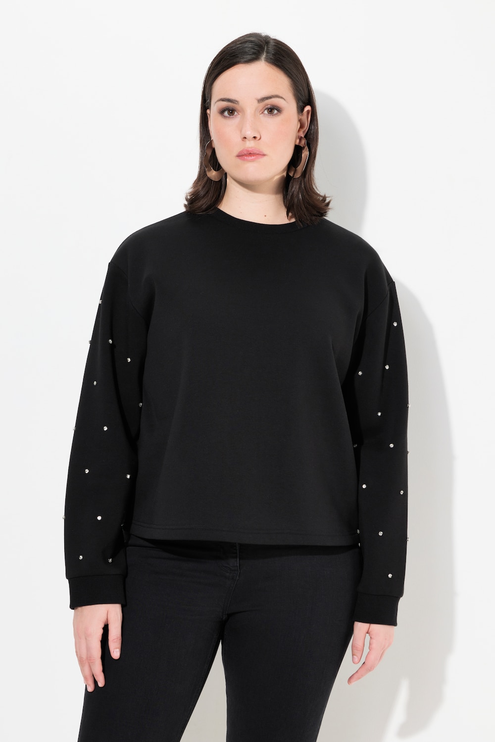 Große Größen Sweatshirt, Damen, schwarz, Größe: 50/52, Polyester/Baumwolle, Ulla Popken