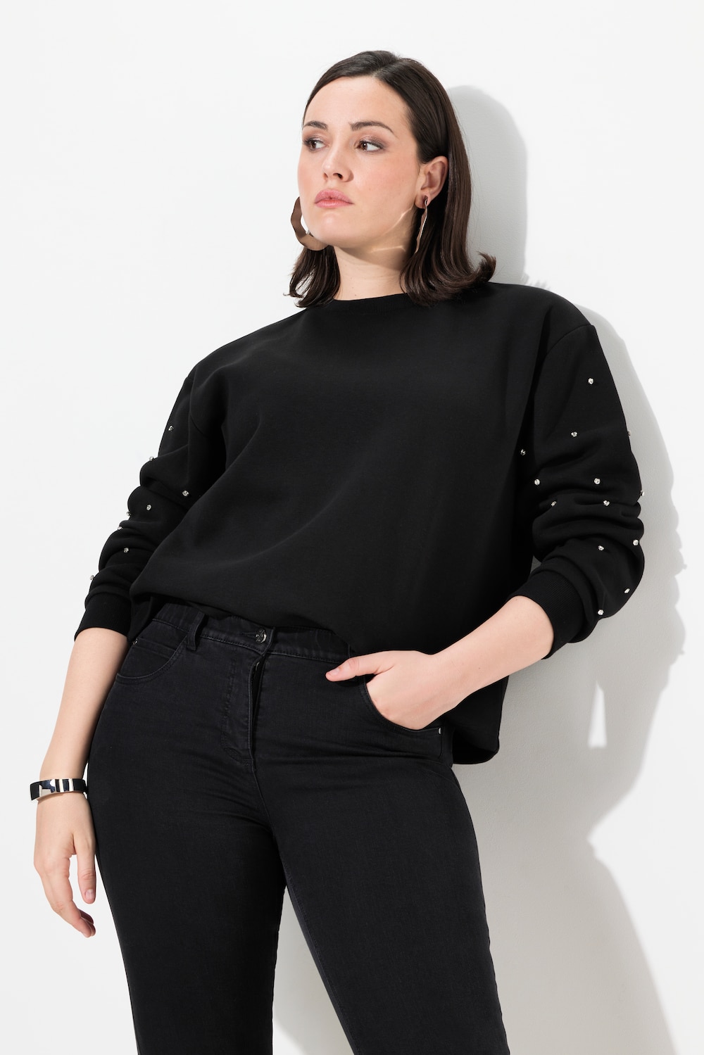 Große Größen Sweatshirt, Damen, schwarz, Größe: 58/60, Polyester/Baumwolle, Ulla Popken