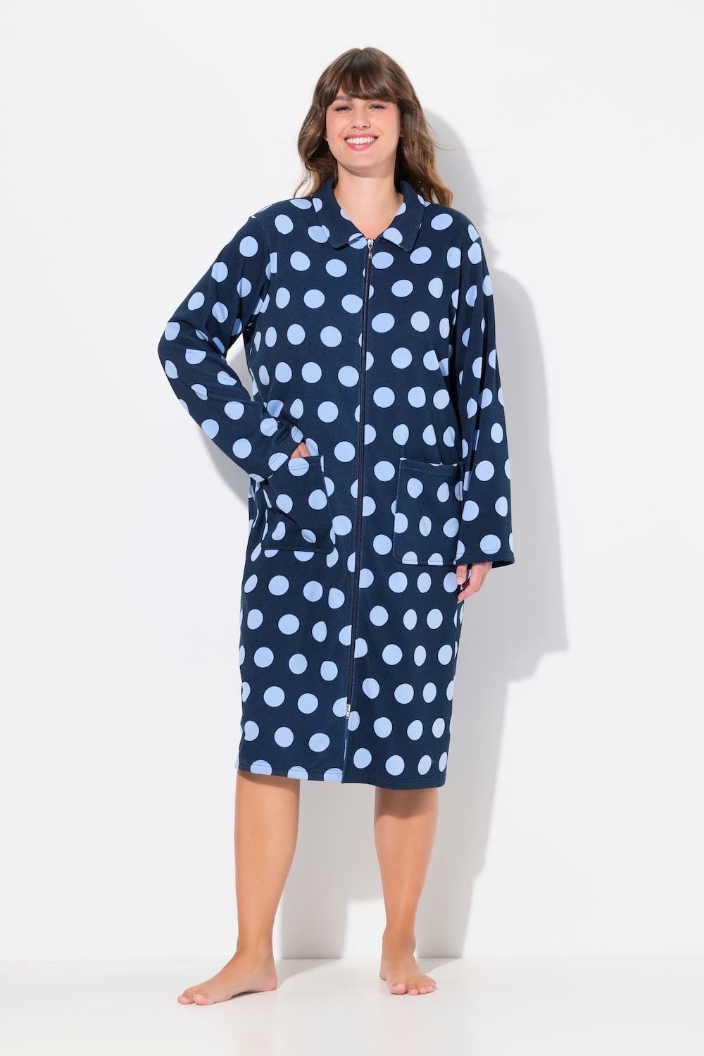 Große Größen Bademantel, Damen, blau, Größe: 42/44, Baumwolle/Polyester, Ulla Popken
