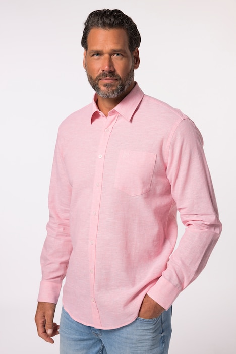 Chemise en lin mélangé JP 1880, manches longues et col Kent, coupe Modern Fit - jusqu'au 8 XL