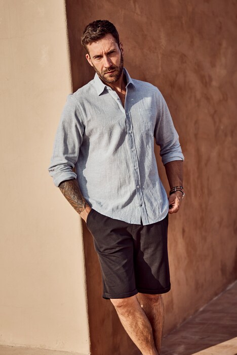 Chemise en lin mélangé JP 1880, manches longues et col Kent, coupe Modern Fit - jusqu'au 8 XL
