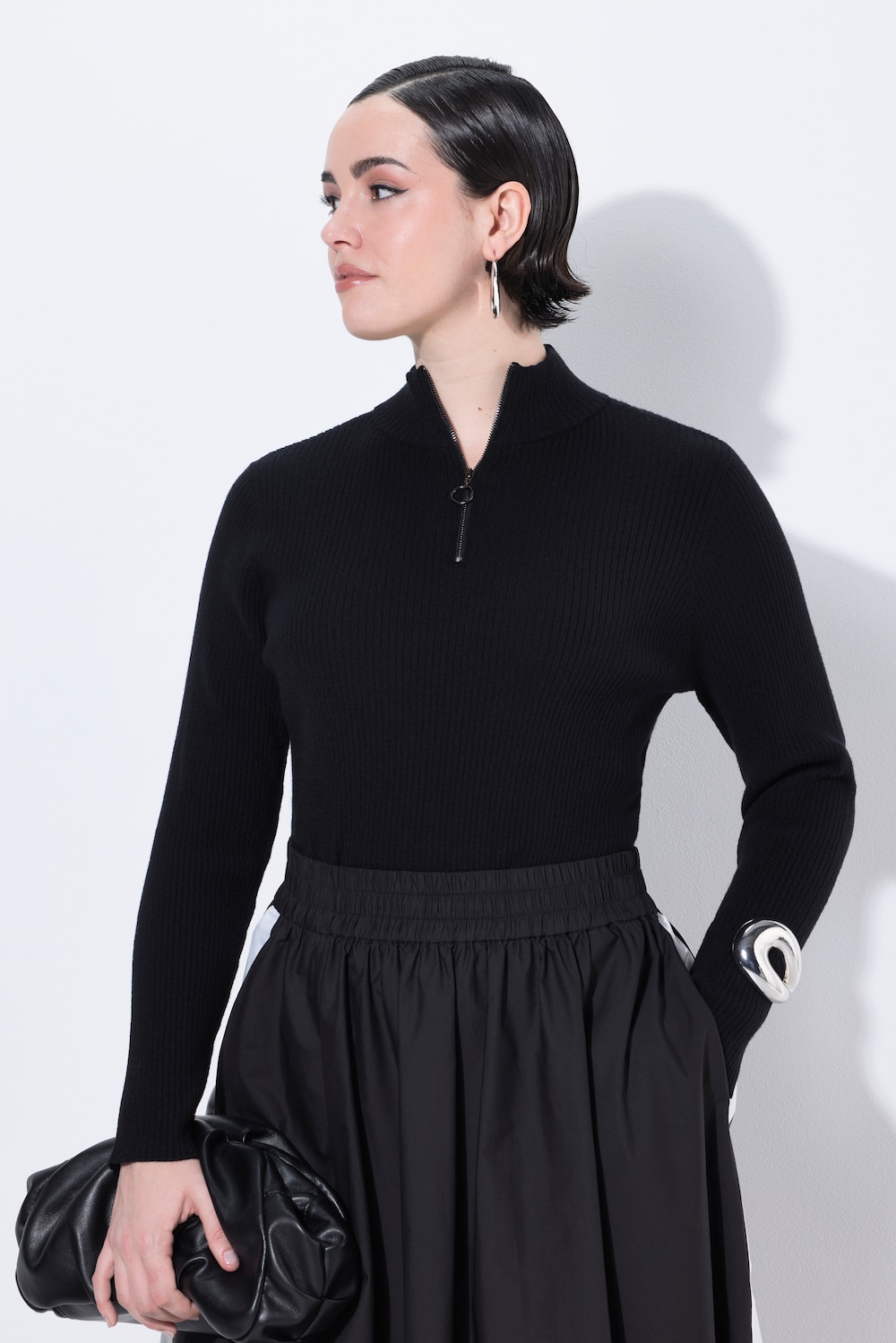 Pullover, troyer, geribbeld breisel, Slim, ritskraag
