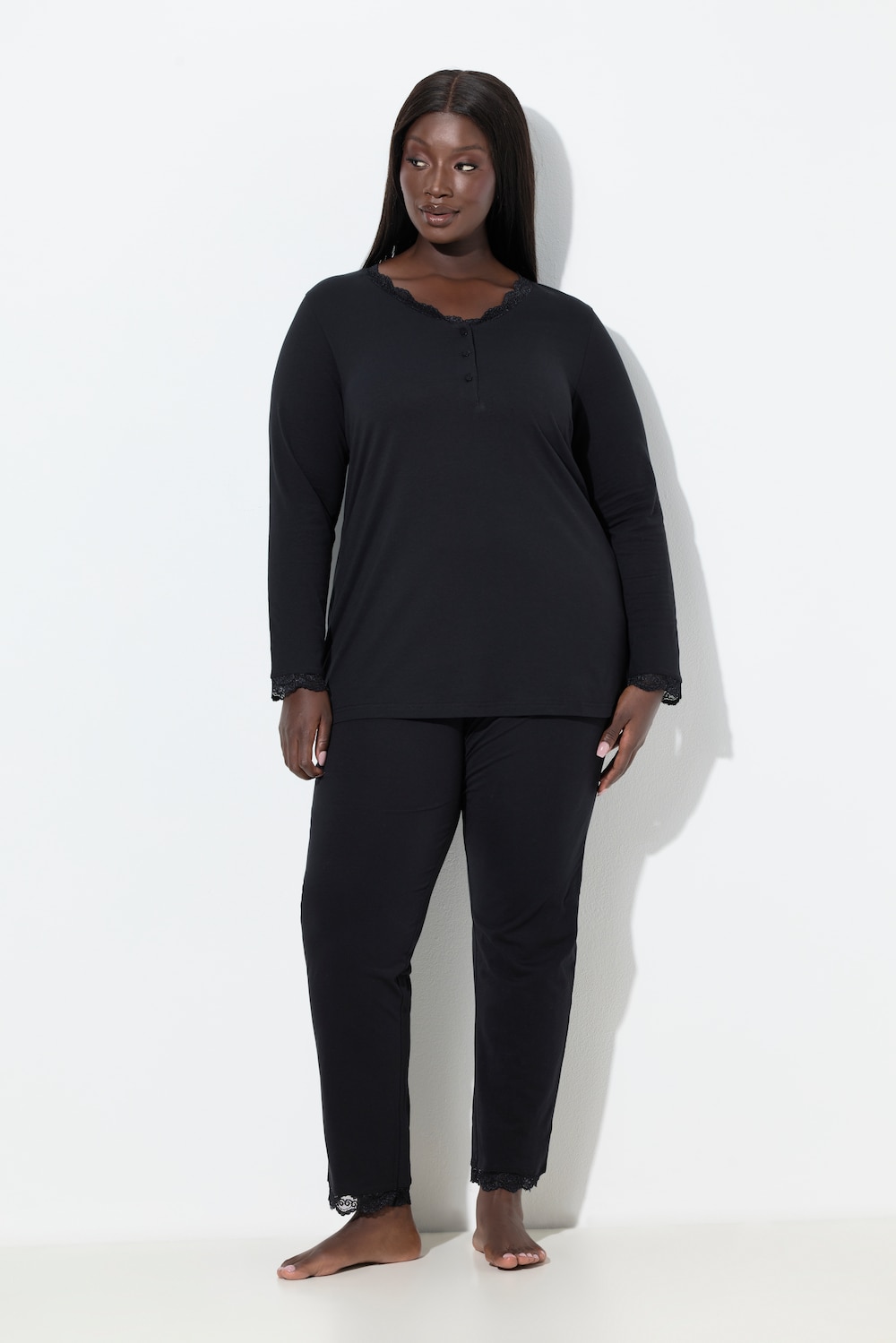 Große Größen Pyjama, Damen, schwarz, Größe: 54/56, Baumwolle, Ulla Popken