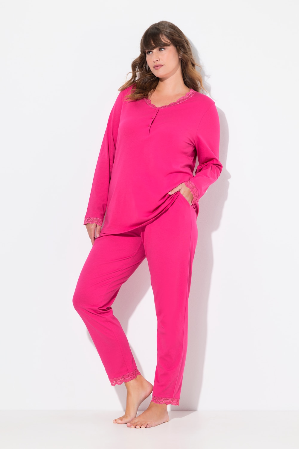 Große Größen Pyjama, Damen, rosa, Größe: 54/56, Baumwolle, Ulla Popken