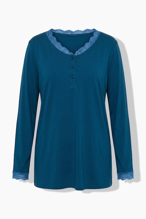 Pyjama avec dentelle et boutons, manches longues et col V