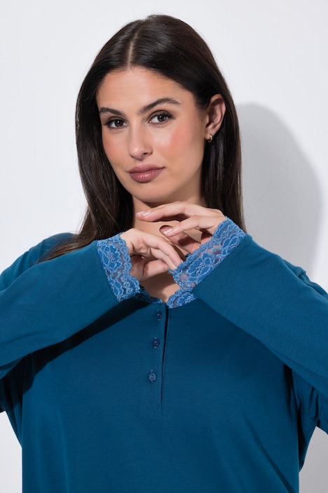 Pyjama avec dentelle et boutons, manches longues et col V