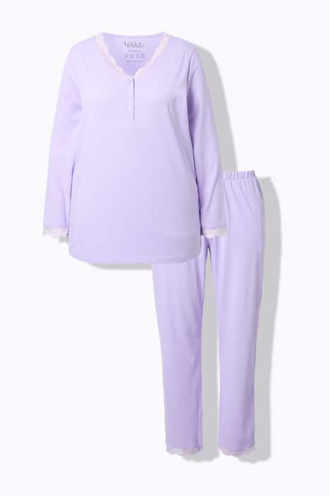 Pyjama, kant, knopen, V-hals, lange mouwen