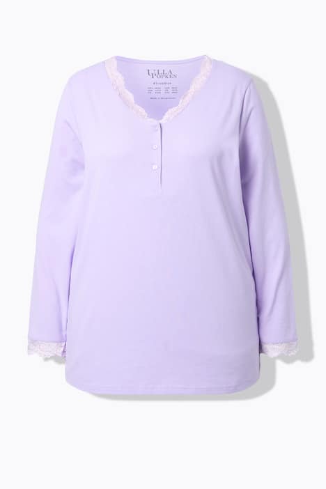 Pyjama, kant, knopen, V-hals, lange mouwen