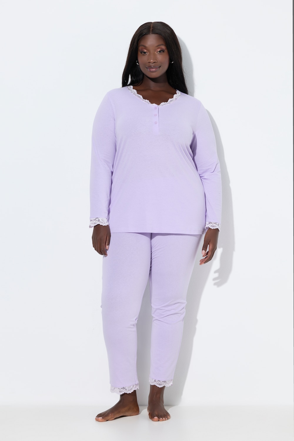 Thumbnail - Große Größen Pyjama, Damen, lila, Größe: 46/48, Baumwolle, Ulla Popken