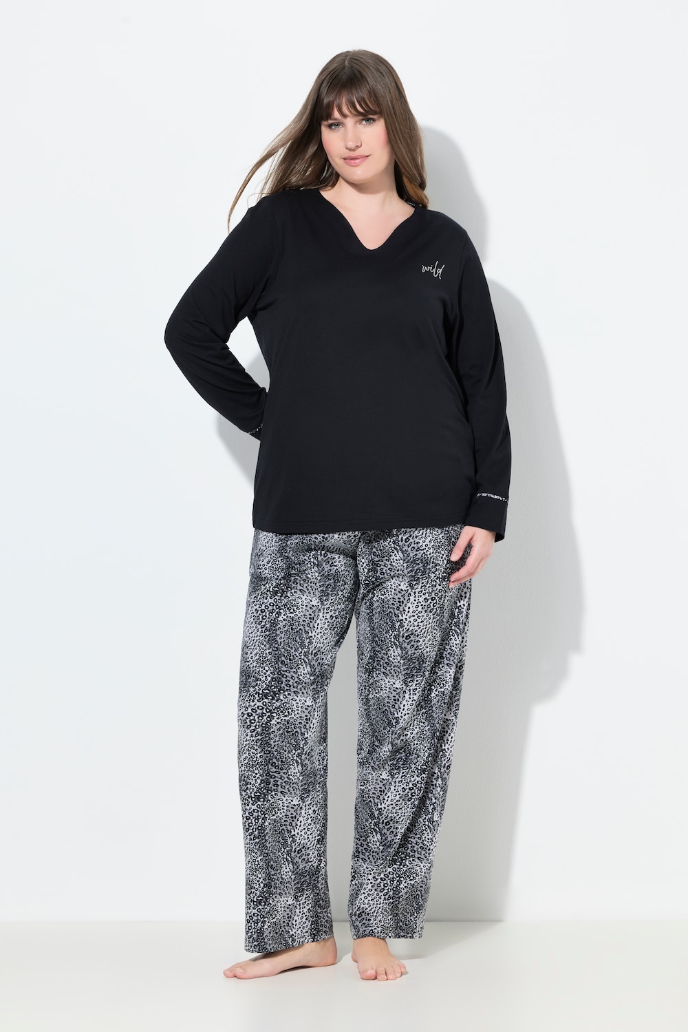 Große Größen Pyjama, Damen, schwarz, Größe: 62/64, Baumwolle, Ulla Popken