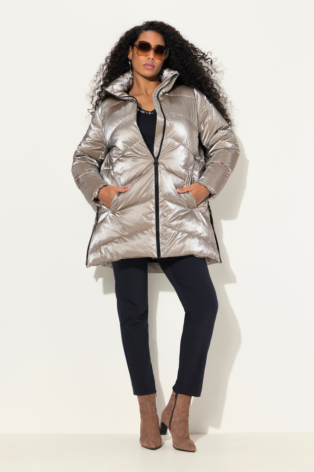 Große Größen Long-Steppjacke, Damen, grau, Größe: 42/44, Polyester/Synthetische Fasern, Ulla Popken