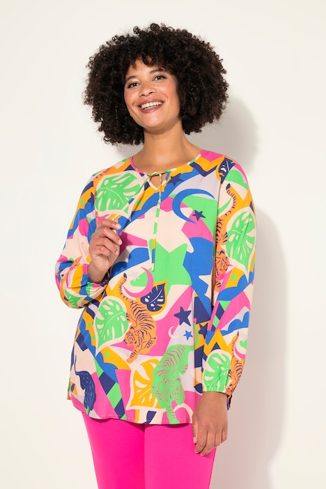 Blouse, tijger-motiefmix, lange mouwen