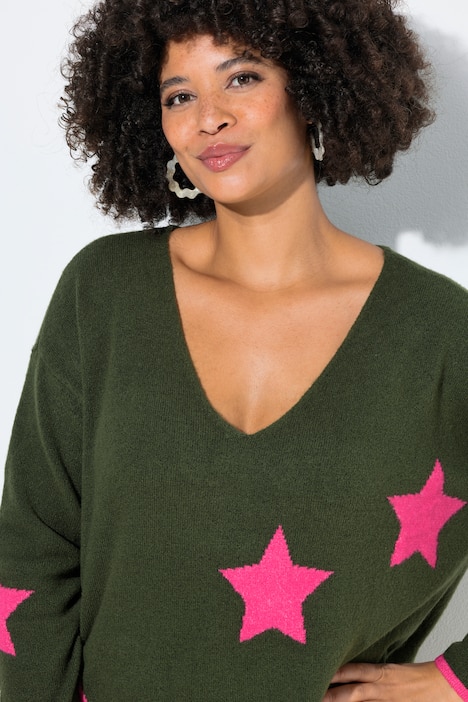 Sweter, oversize, gwiazdy, długi rękaw