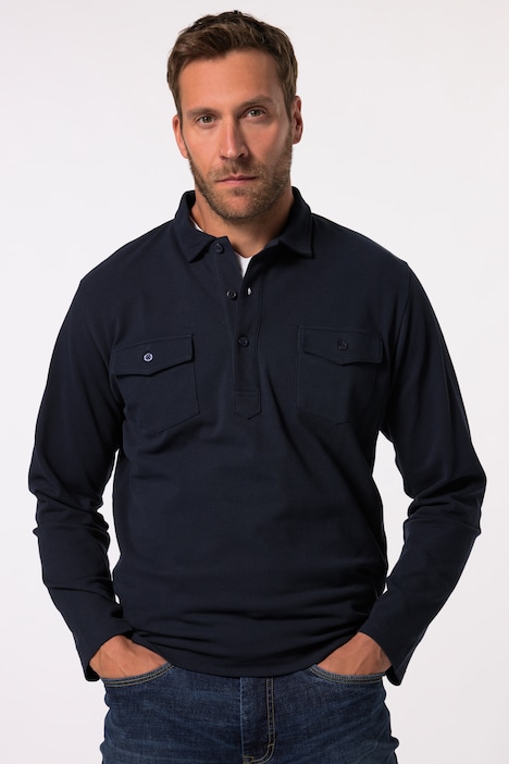 JP 1880 poloshirt, lange mouwen, piqué, borstzakjes, tot 8XL