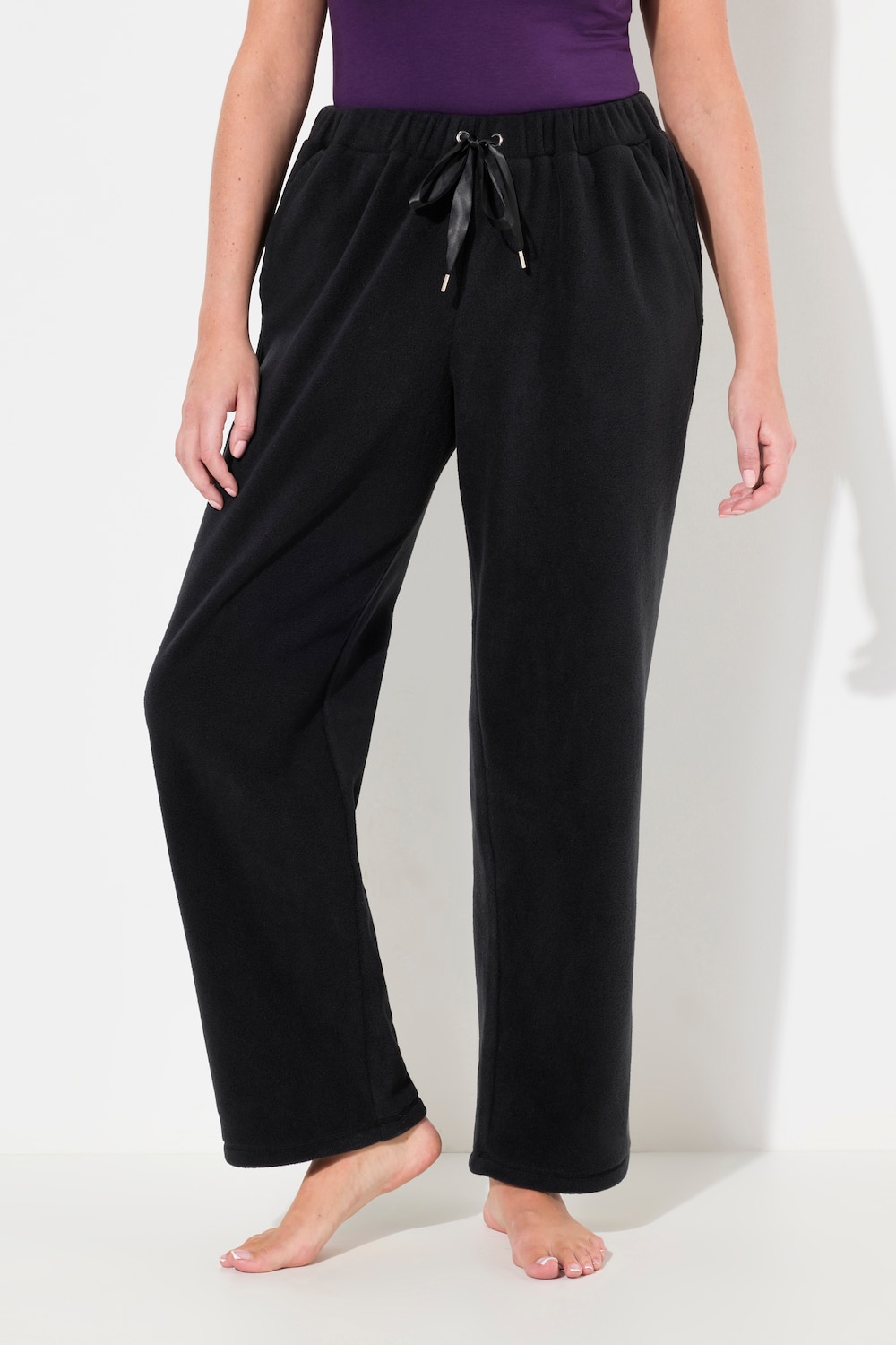 Große Größen Loungewear-Fleecehose, Damen, schwarz, Größe: 42/44, Polyester/Viskose, Ulla Popken