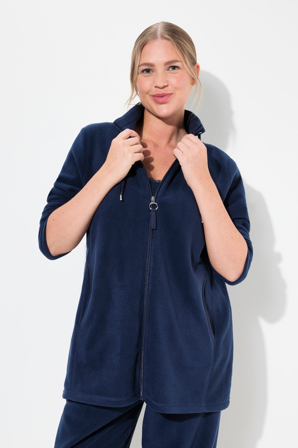 Große Größen Loungewear-Fleecejacke, Damen, blau, Größe: 50/52, Polyester/Viskose, Ulla Popken