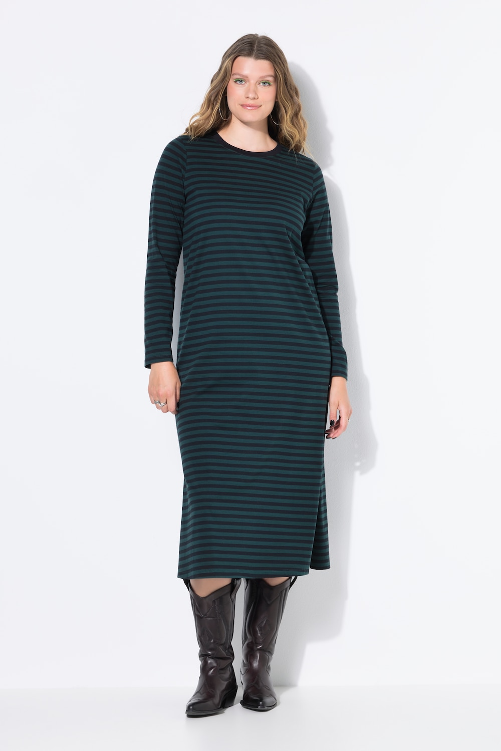 Maxikleid, A-Line, Jersey mit Ringeln, Langarm