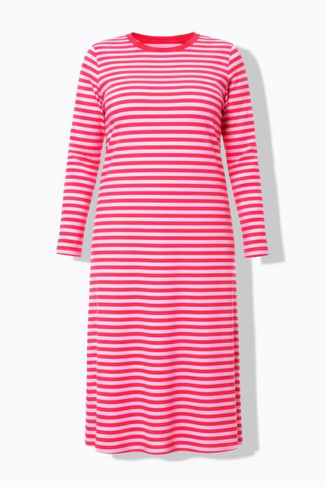 Rochie lungă, croială în formă de A, jerseu cu dungi, mâneci lungi