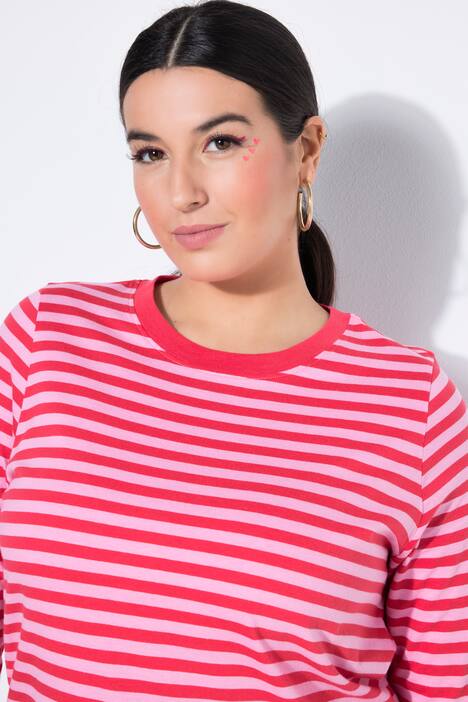 Rochie lungă, croială în formă de A, jerseu cu dungi, mâneci lungi