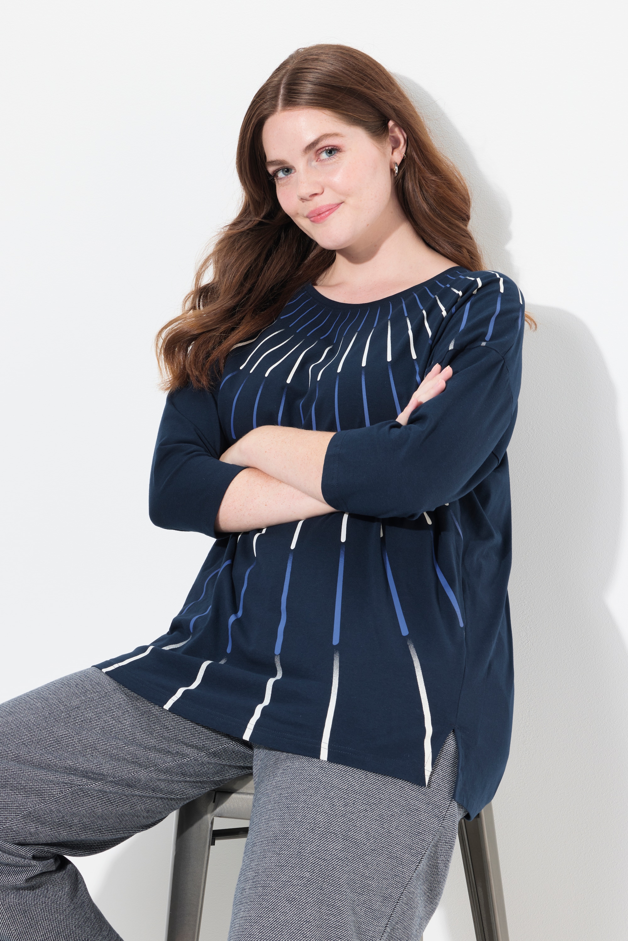 Ulla Popken Damen große Größen Shirt Oversized Rundhals 3 4 Arm