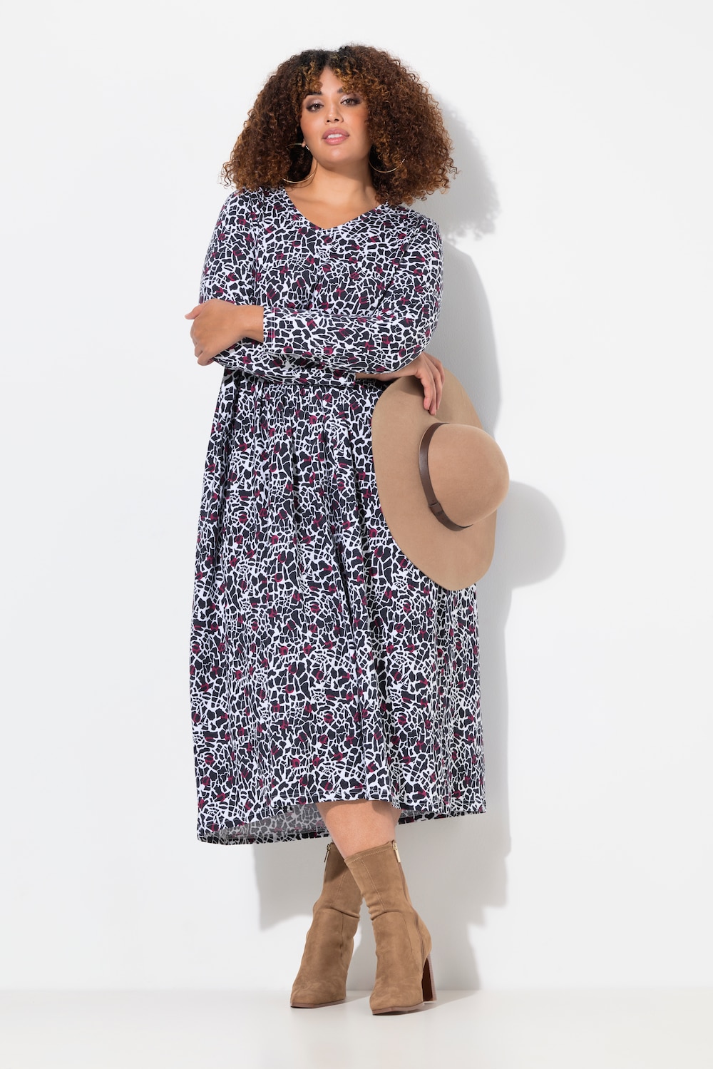 Jerseykleid, A-Linie, V-Ausschnitt, Langarm, Taschen