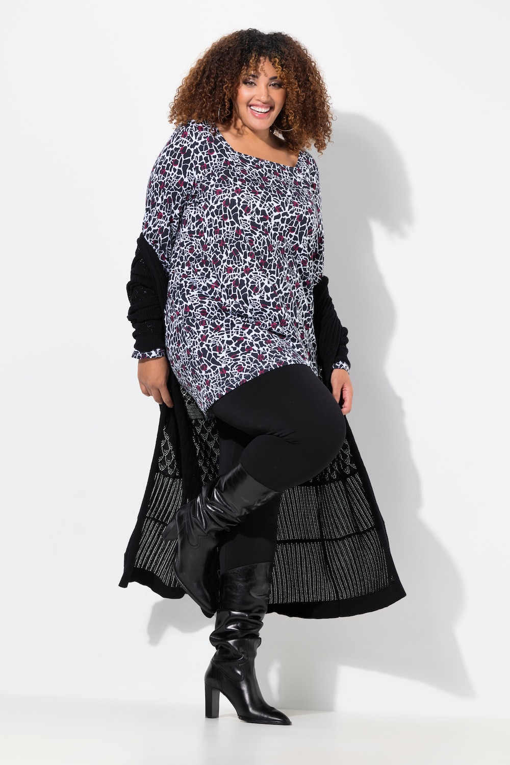 Longshirt, met patroon, A-lijn, carréhals, lange mouwen