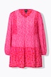 Lang bluse, blomster, A-form, V-udskæring, lange ballonærmer