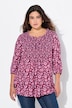 Blusa a punto smock con fiori, scollo a girocollo, laccetto e maniche a 3/4