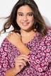Blusa a punto smock con fiori, scollo a girocollo, laccetto e maniche a 3/4
