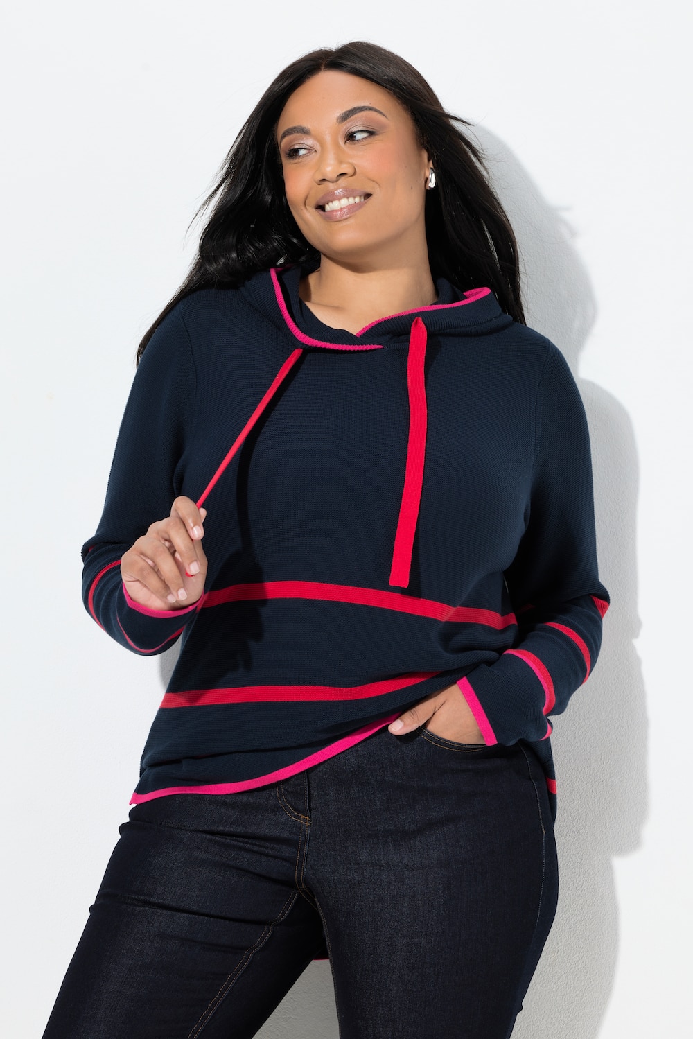 Pullover, Ringel, Farbakzente, Kapuze, Langarm