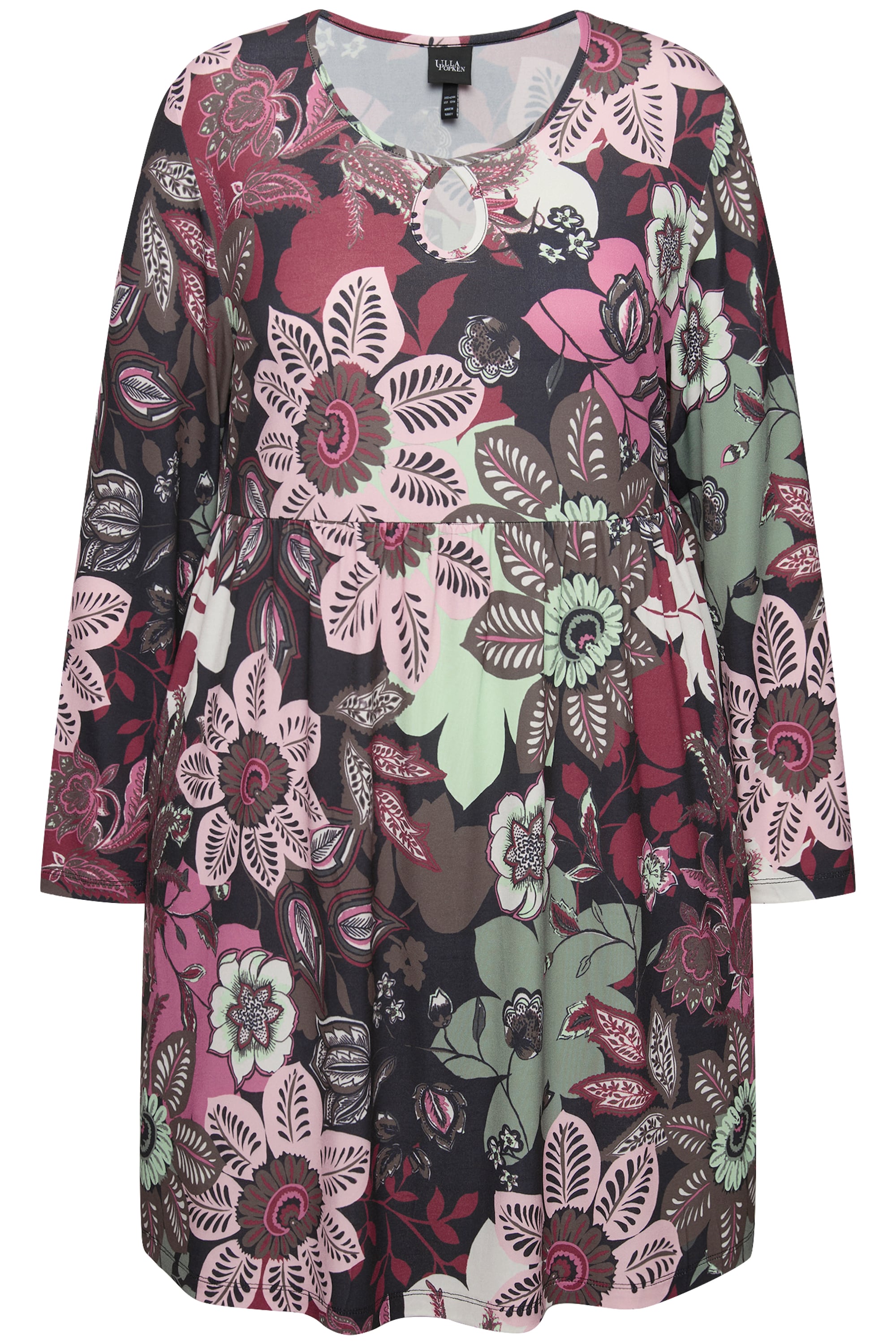 Ulla Popken Damen große Größen Longshirt A Linie Rundhals Keyhole Langarm 834456