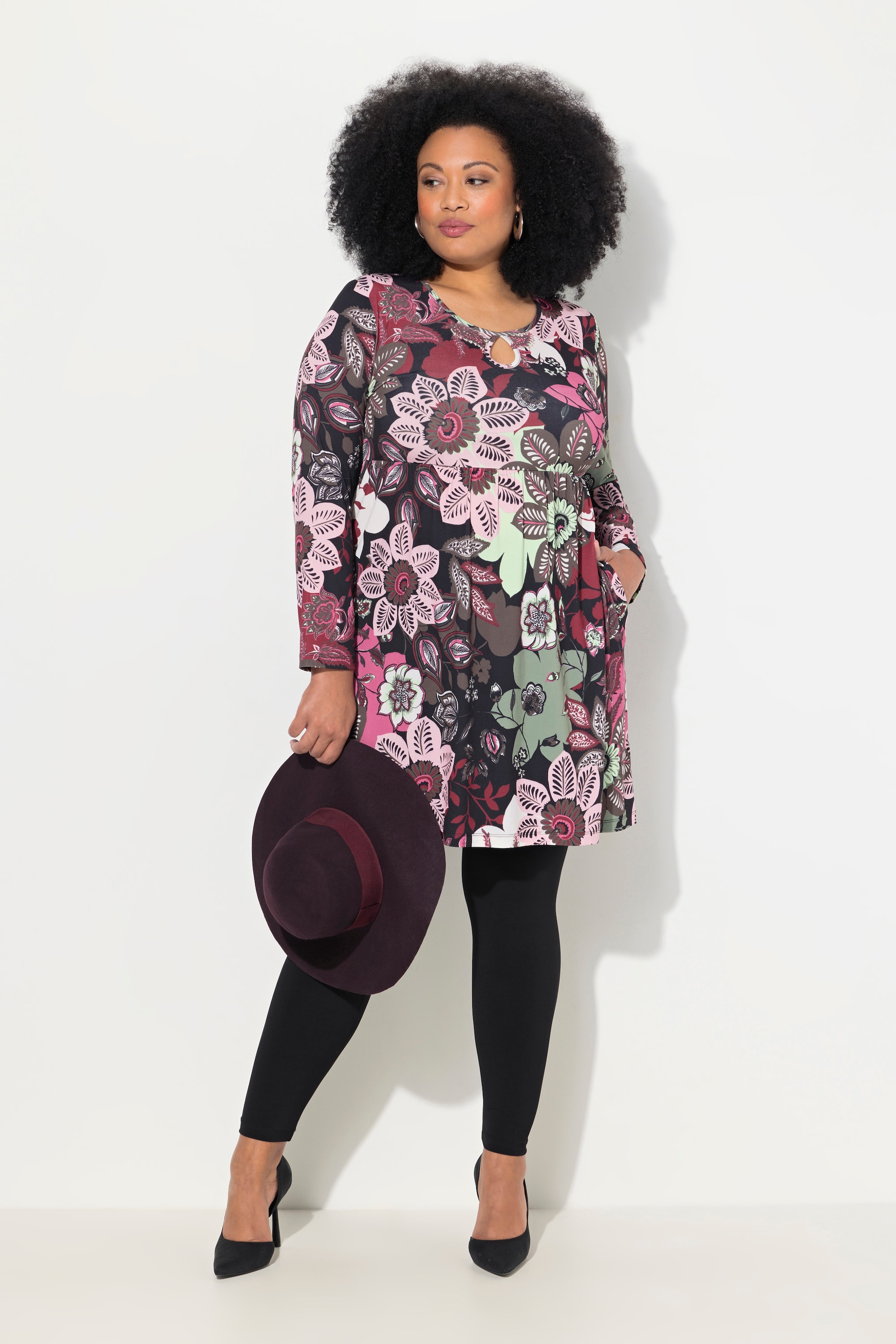 Ulla Popken Damen große Größen Longshirt A Linie Rundhals Keyhole Langarm 834456