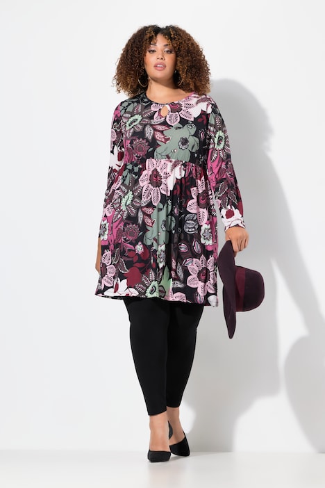 Flower Print Long Sleeve Knit Tunic