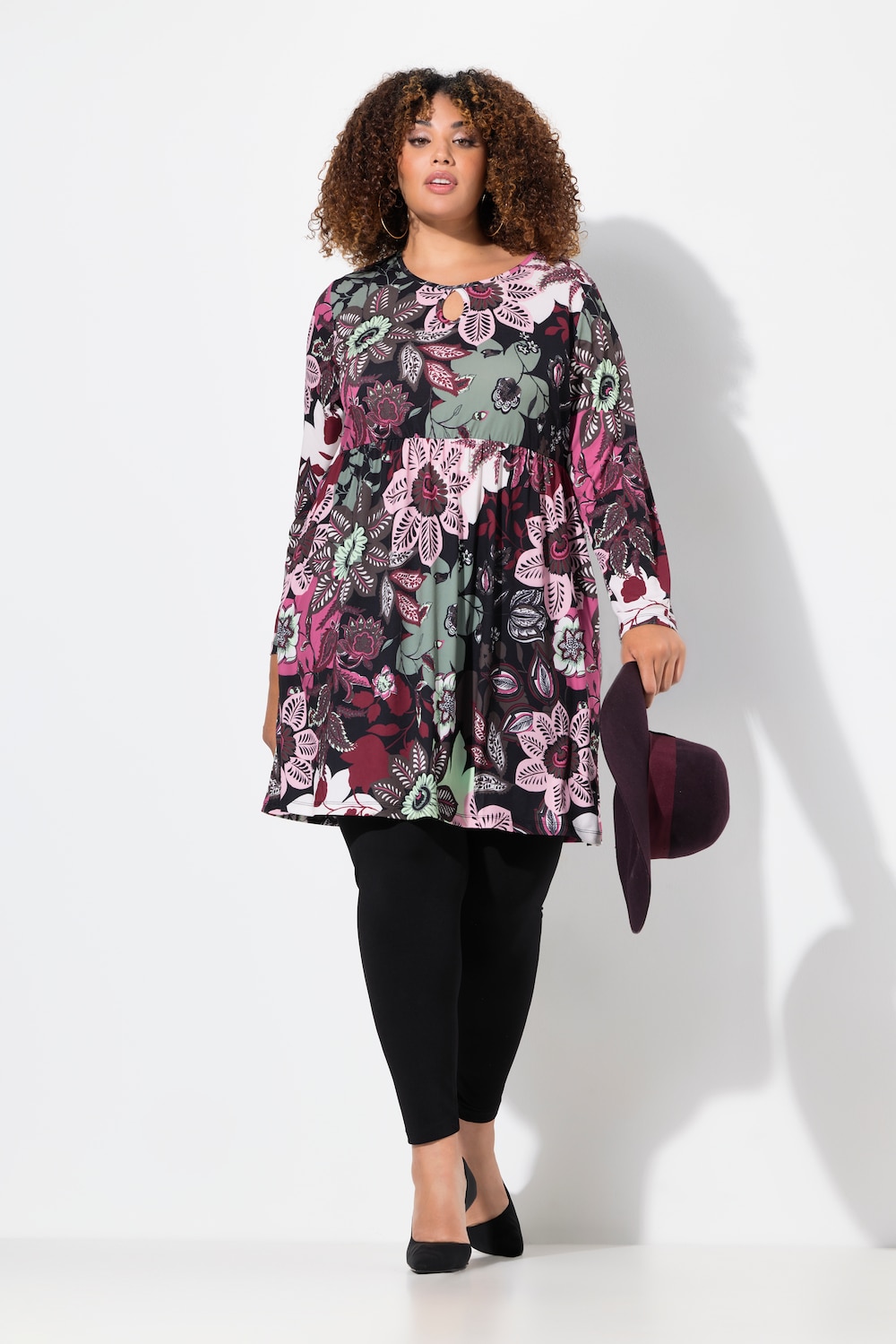 Longshirt, A-Linie, Rundhals, Keyhole, Langarm