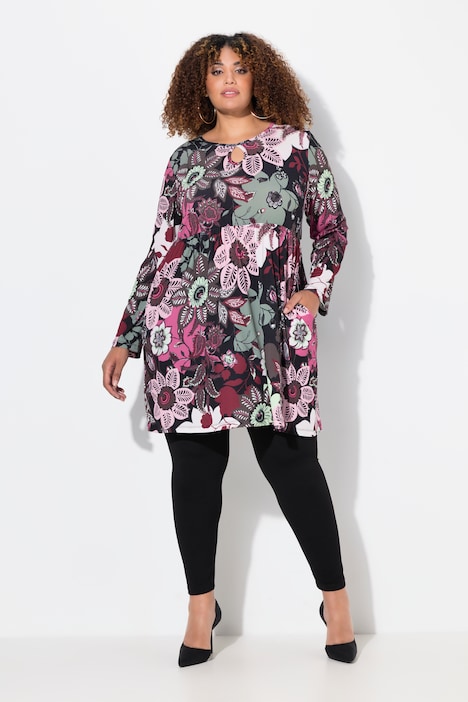 Flower Print Long Sleeve Knit Tunic