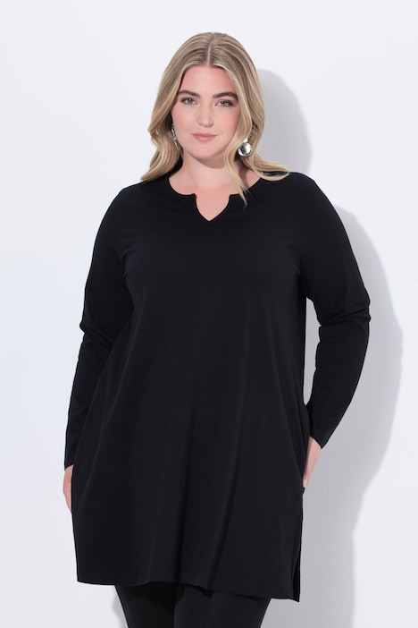 Longshirt, A-Linie, Tunika-Ausschnitt, Langarm