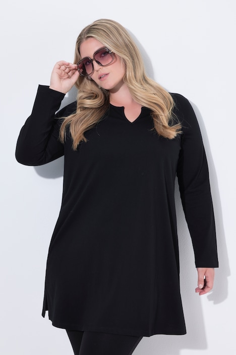 Longshirt, A-Linie, Tunika-Ausschnitt, Langarm