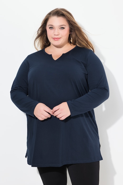 Notch Neckline Long Sleeve Knit Tunic